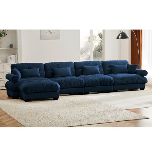 130" Modular Sectional Sofa with Movable Ottoman, Velvet Upholstered, Green Y4976