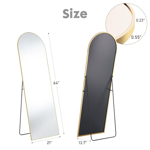 Sweetcrispy 64"x21" Arched Full Length Mirror, Standing or Leaning, Gold U4556
