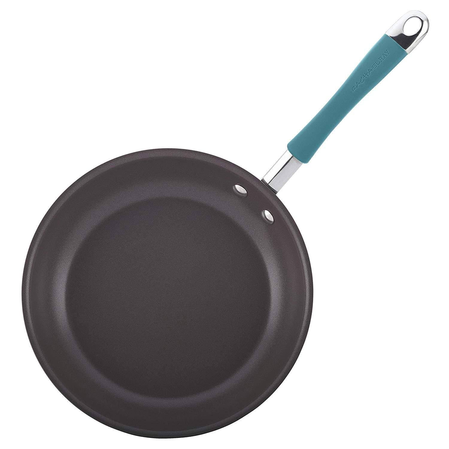 Rachael Ray Cucina 12-Piece Cookware Set, Gray with Agave Blue Handles I3082