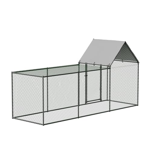 Large Metal Chicken Coop with Waterproof Cover, Walk-in Pen for Yard and Farm X107761