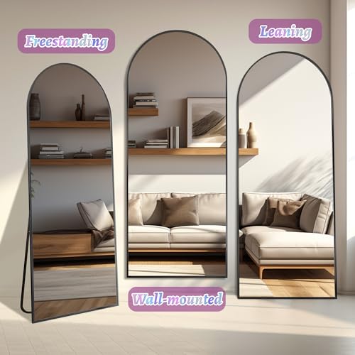 Arched Full Length Floor Mirror 76"x34" Black Freestanding I957