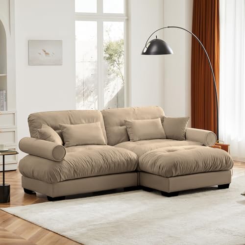 130" Modular Sectional Sofa with Movable Ottoman, Velvet Upholstered, Green Y4976