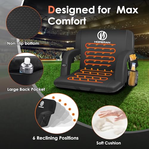 HOPERAN Heated Stadium Seat with Back Support, Portable for Outdoor Games P969611