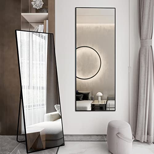 WIIS' IDEA Full Length Mirror with Stand, 59"x16" Floor Mirror, Black O584483