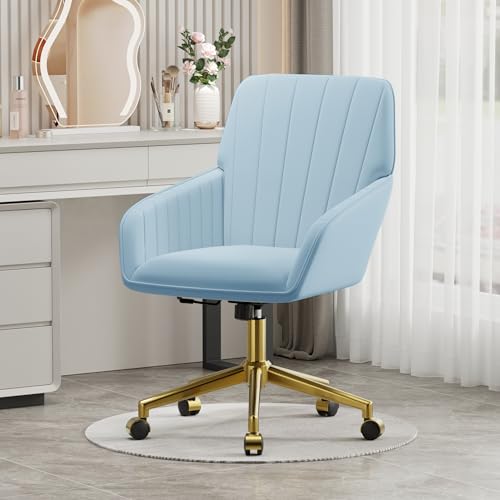 Velvet Home Office Chair with Gold Base, Swivel Desk Chair with Wheels (Cream) Z435471