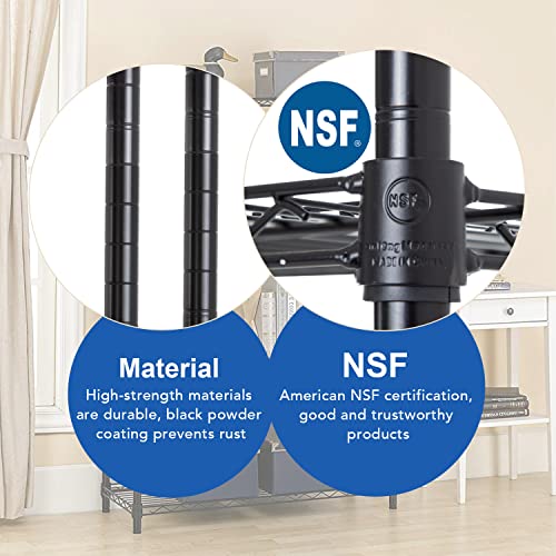4 Tier NSF Wire Shelving Unit Heavy Duty Steel Storage Rack, Black X19089