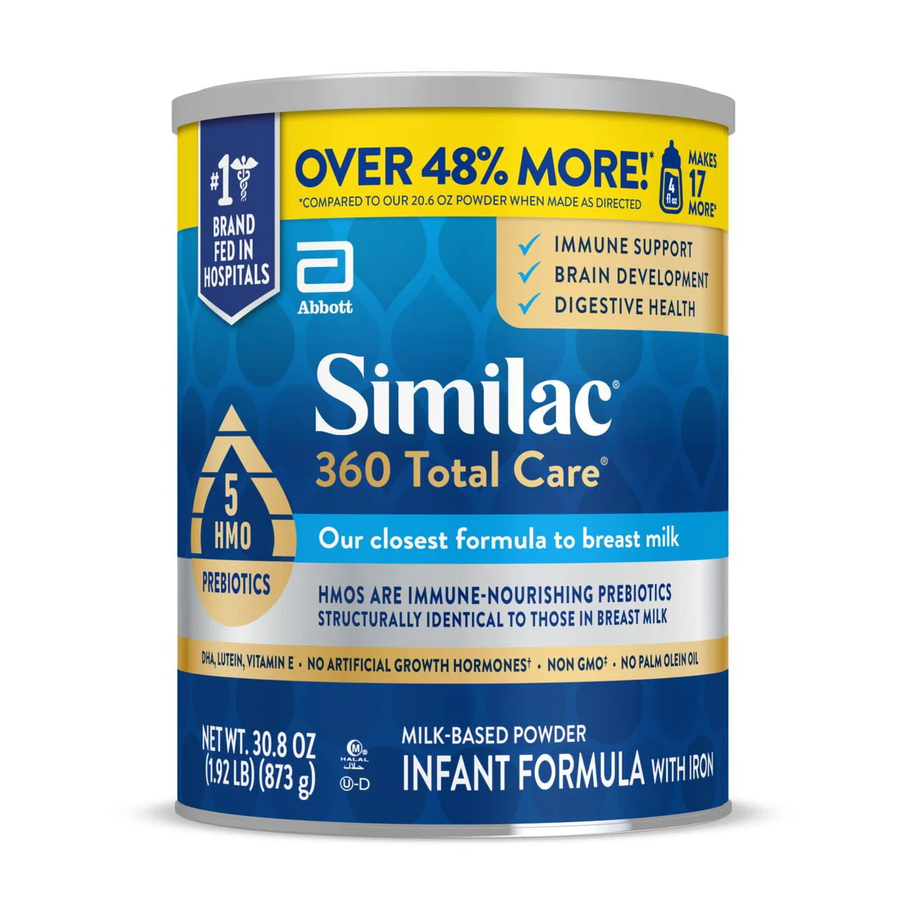 Similac 360 Total Care Baby Formula Powder, Has 5 HMO Prebiotics, 30.8-oz Value Can