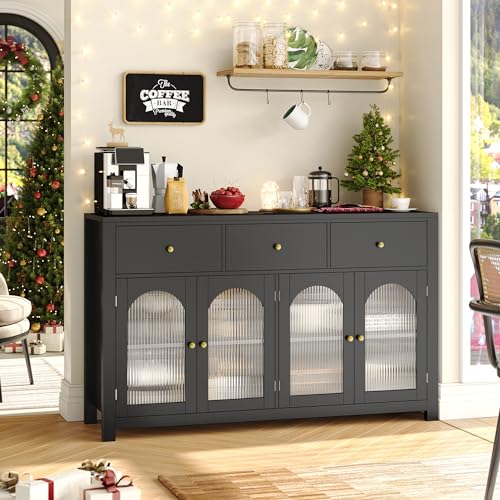 FINETONES Buffet Cabinet with Storage, 55.1" Farmhouse Sideboard, Black C356454