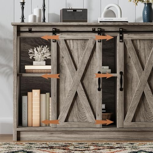 4 EVER WINNER Coffee Bar Cabinet with Sliding Barn Doors, 42" Sideboard Buffet, Espresso O37010