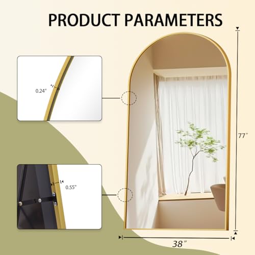 BEAUTYPEAK 65"x24" Arched Full Length Floor Mirror, Black D361