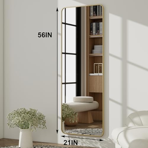 HARRITPURE 56" x 21" Rounded Full Length Floor Mirror with Aluminum Frame I85546