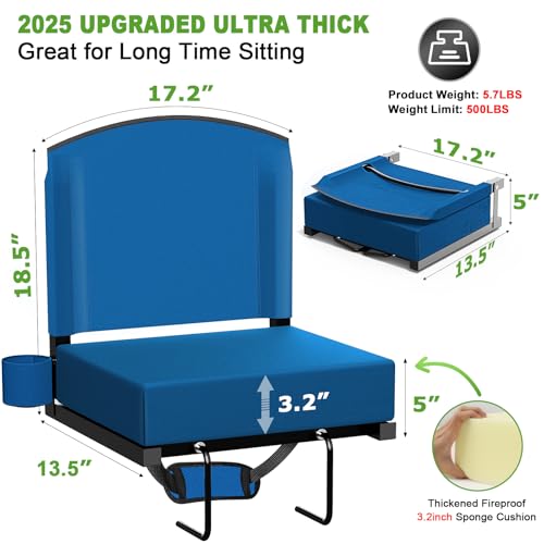 Stadium Seat with Back Support, Portable Bleacher Seat, Black V308