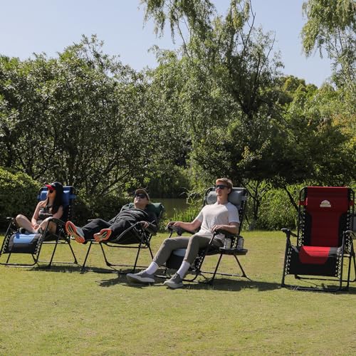 Oversized Padded Zero Gravity Lounge Chair, Foldable Patio Recliner with Cup Holder, Black A147