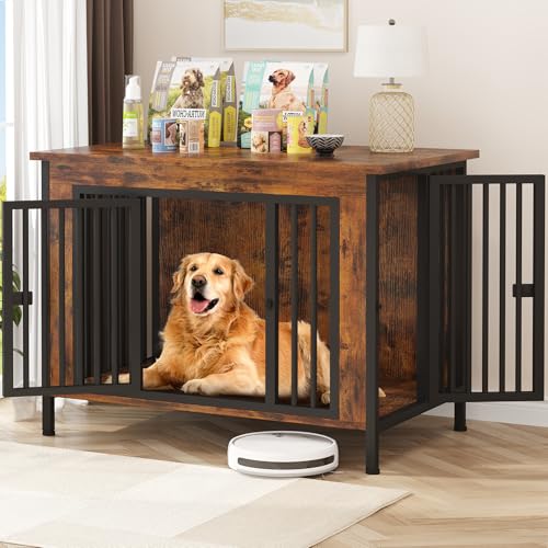EasyCom XL Wooden Dog Crate Furniture for Medium and Large Breeds, 2 Doors A673