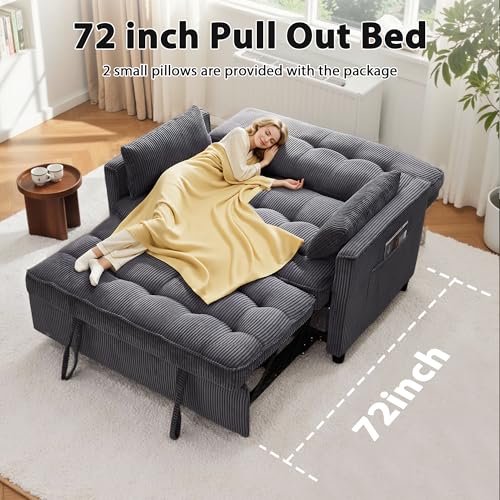 Corduroy Sleeper Sofa Bed with USB Port and Side Pockets, Beige I998