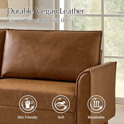 HULALA HOME 78" Faux Leather Sofa with Solid Wood Legs, Brown W53231