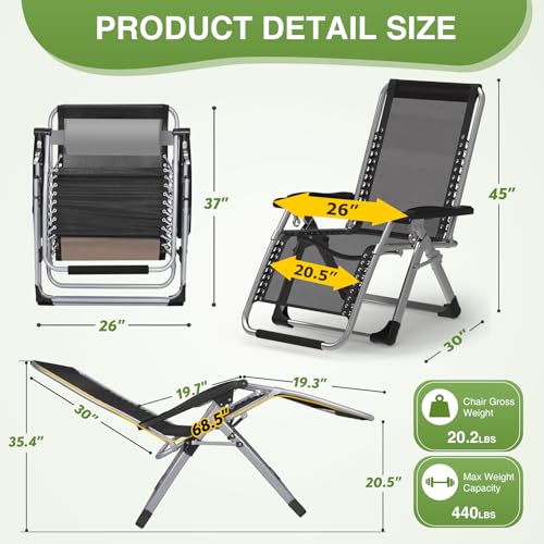 Suteck Zero Gravity Chair Reclining Camping Lounge with Removable Cushion and Cup Holder Z41184