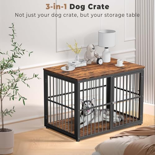 43'' Dog Crate Furniture with 3 Doors, XL Wooden End Table for Medium to Large Dogs M2208