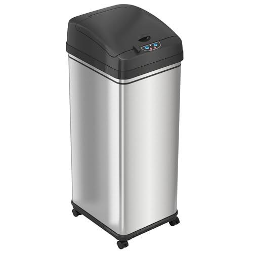 iTouchless 13 Gallon Stainless Steel Automatic Kitchen Trash Can with Lid and Odor Filter G12862
