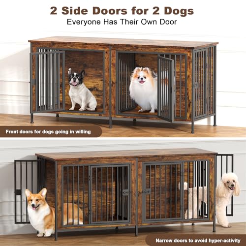 EasyCom XL Wooden Dog Crate Furniture for Medium and Large Breeds, 2 Doors A673
