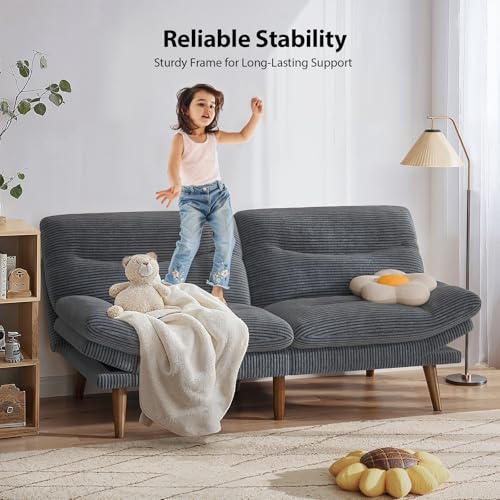 Pipishell Convertible Futon Sofa Bed, 66" Corduroy, Grey L81220