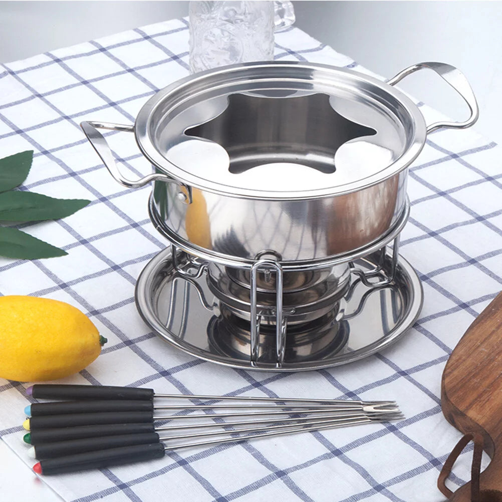 Stainless Steel Chocolate Melting Pot Cheese Fondue Set 10-Piece M74496