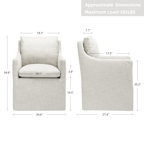 DUHOME Upholstered Dining Chair with 4 Casters, Linen Accent Armchair X915216