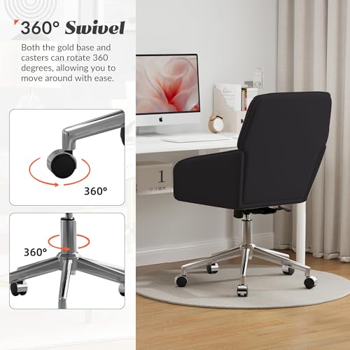 Velvet Home Office Chair with Gold Base, Swivel Desk Chair with Wheels (Cream) Z435471