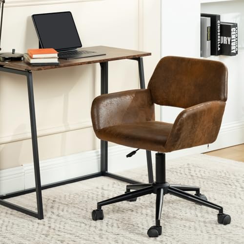 FurnitureR Fabric Upholstered Office Chair with Wheels, Adjustable Mid Back, Beige O766754