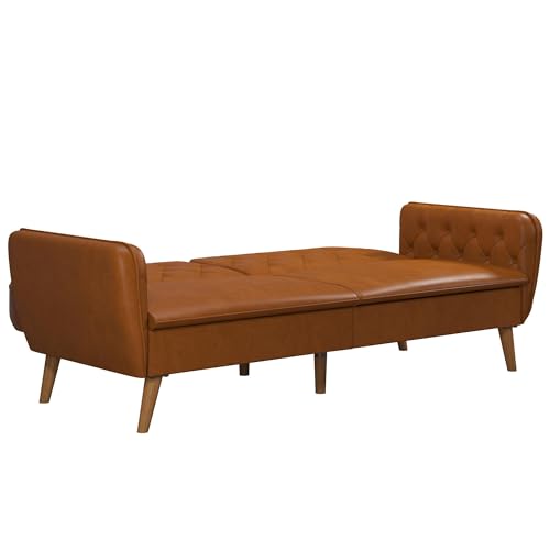 Novogratz Tallulah Memory Foam Futon Convertible Couch, Camel Faux Leather F5939