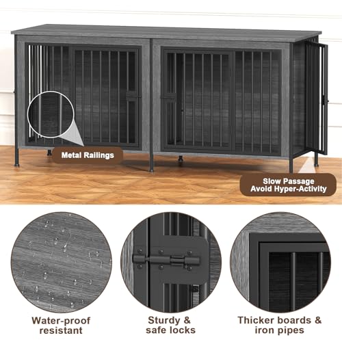 EasyCom XL Wooden Dog Crate Furniture for Medium and Large Breeds, 2 Doors A673