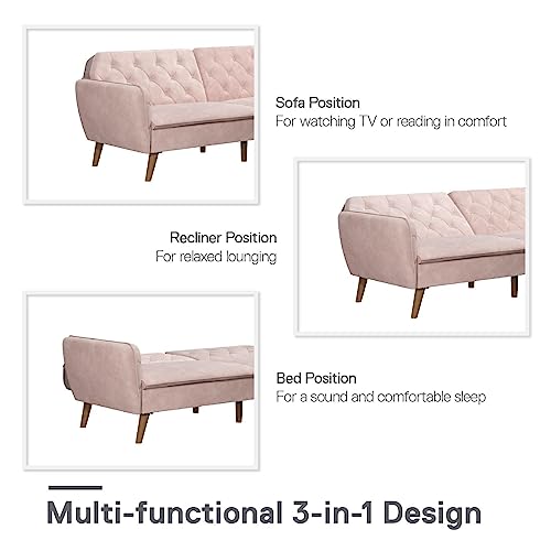 Novogratz Tallulah Memory Foam Futon Convertible Couch, Camel Faux Leather F5939