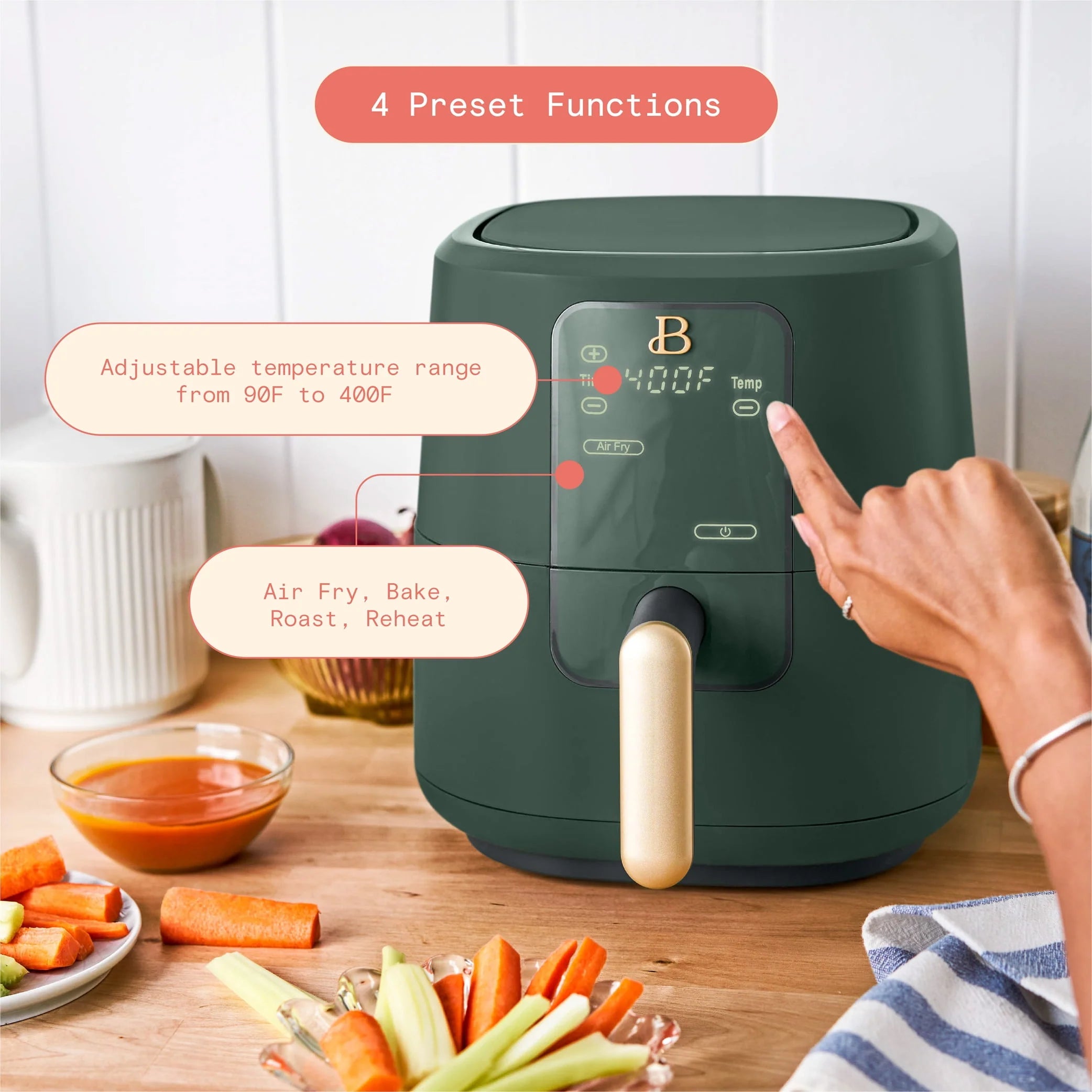 Beautiful 3 Qt Air Fryer with TurboCrisp Technology, White Icing by Drew Barrymore Q720518
