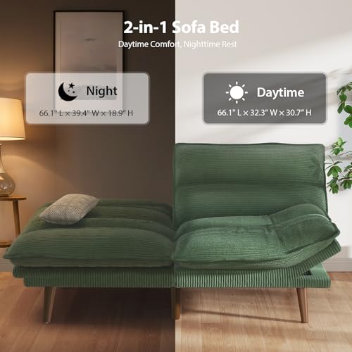 Pipishell Convertible Futon Sofa Bed, 66" Corduroy, Grey L81220
