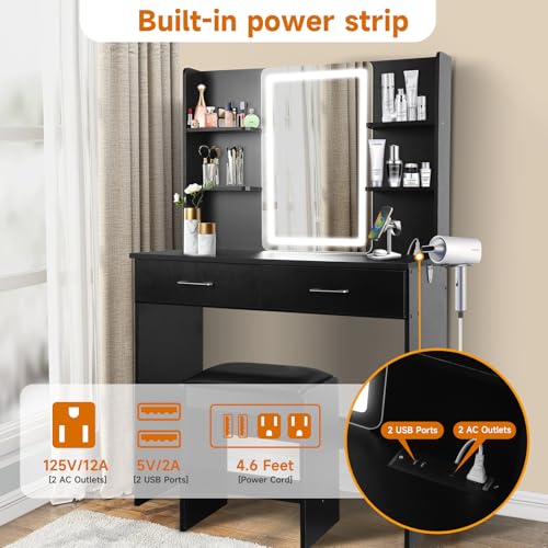 White Vanity Set with Lighted Mirror, Drawers and Stool V52922