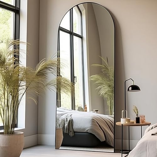 Arched Floor Mirror 58"x18" Full Length with Stand, Aluminum Frame, Black S856658