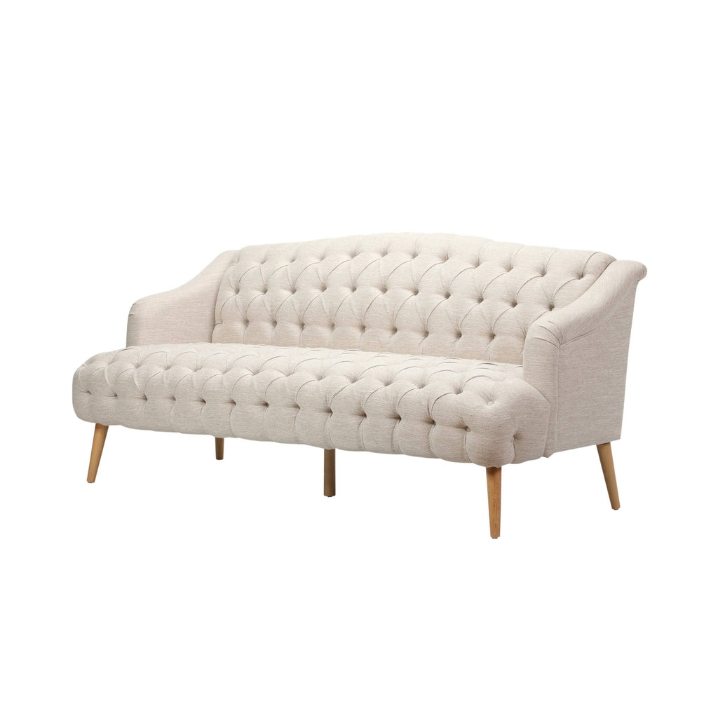 Erin Contemporary Tufted Fabric 3 Seater Sofa, Light Blue and Natural Y434545