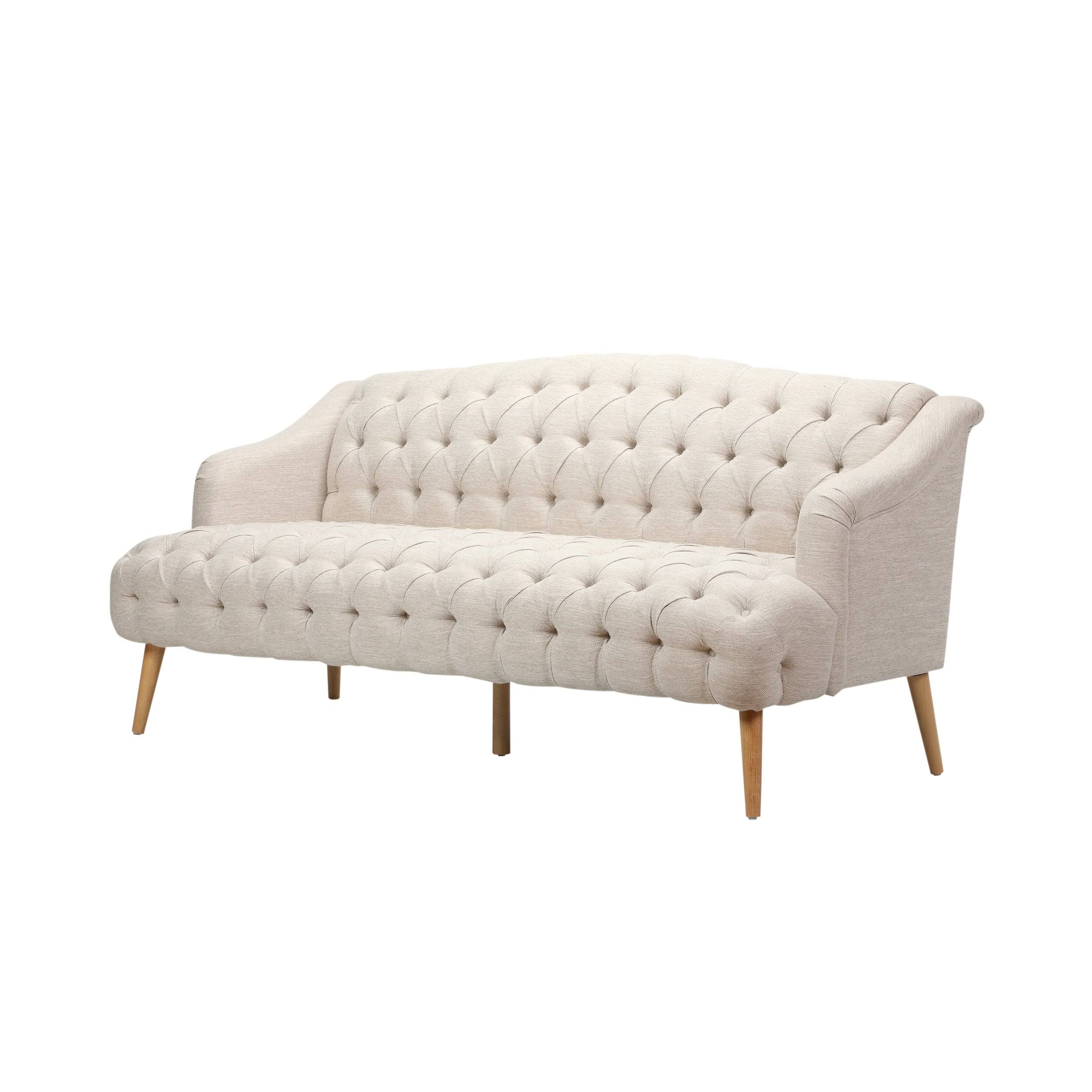 Erin Contemporary Tufted Fabric 3 Seater Sofa, Light Blue and Natural Y434545