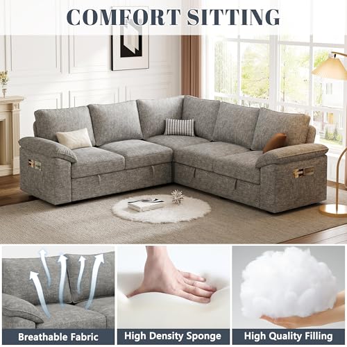 108 Inch U-Shaped Sectional Sleeper Sofa with Pull Out Bed, Dark Grey J60928