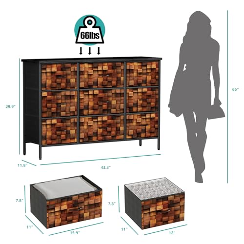 9-Drawer Fabric Dresser for Bedroom, TV Stand Storage Cabinet U5871