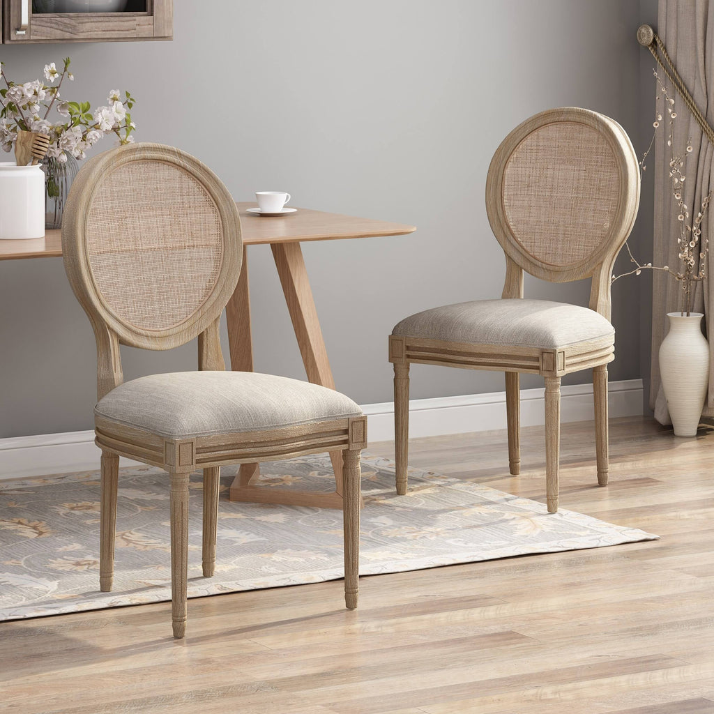 Christopher Knight Home Epworth Wooden Dining Chair with Wicker and Fabric Seating, Set of 2, Light Blue Y176