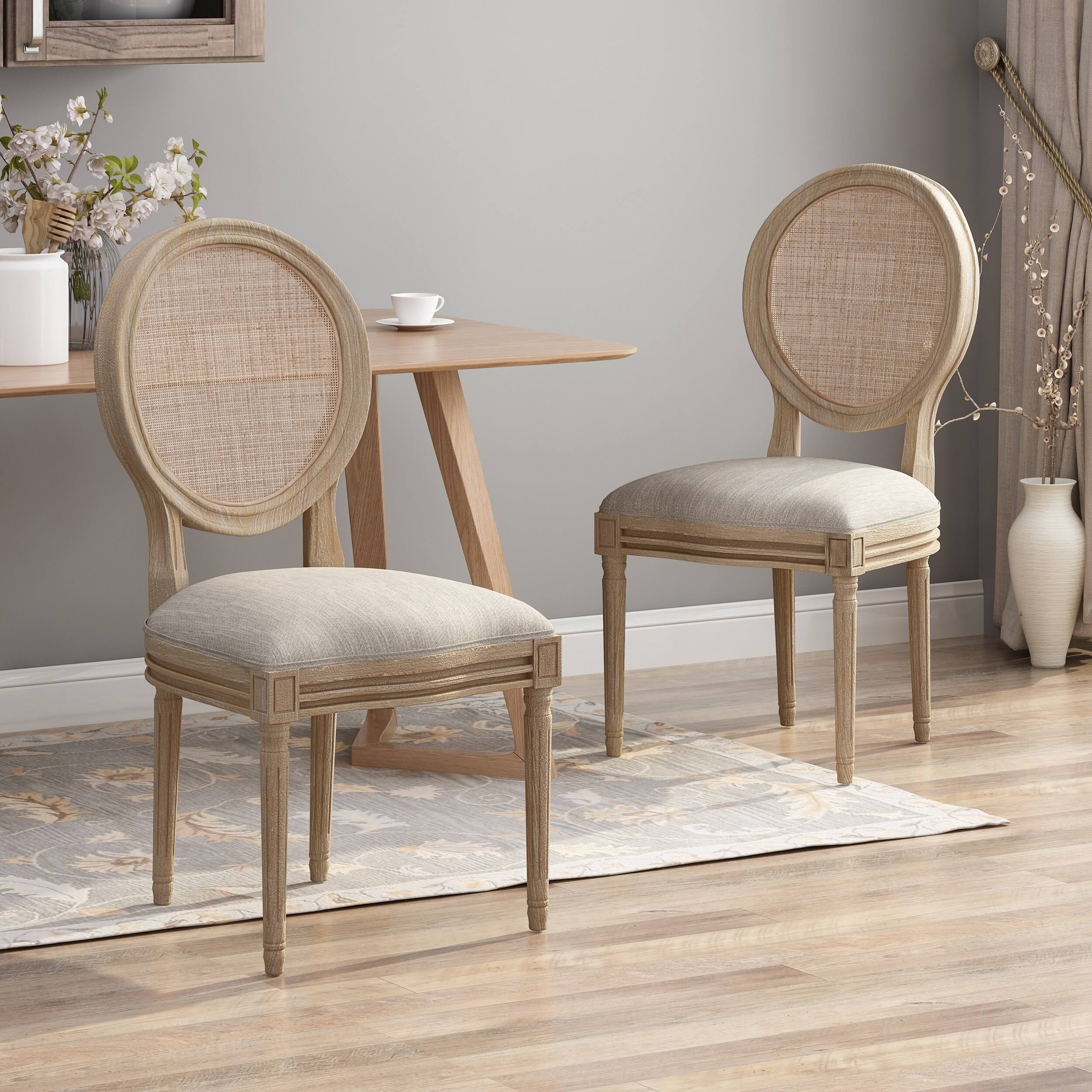 Christopher Knight Home Epworth Wooden Dining Chair with Wicker and Fabric Seating, Set of 2, Light Blue Y176