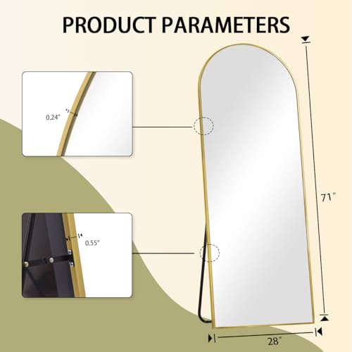 BEAUTYPEAK 65"x24" Arched Full Length Floor Mirror, Black D361