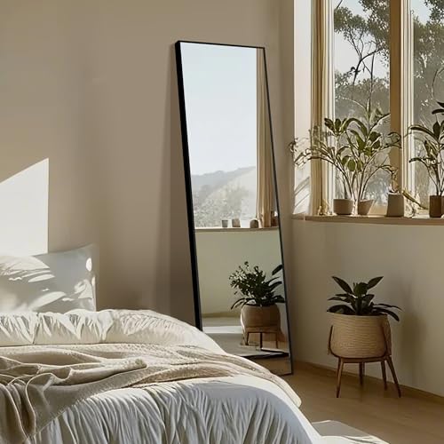 Delma Wall Full Length Mirror with Aluminium Frame, 56x15, Black Z730