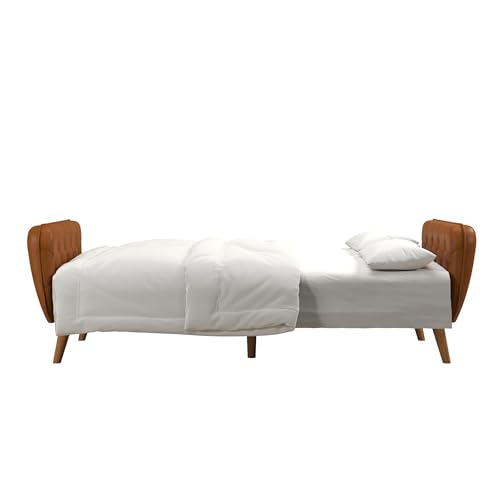 Novogratz Tallulah Memory Foam Futon Convertible Couch, Camel Faux Leather F5939