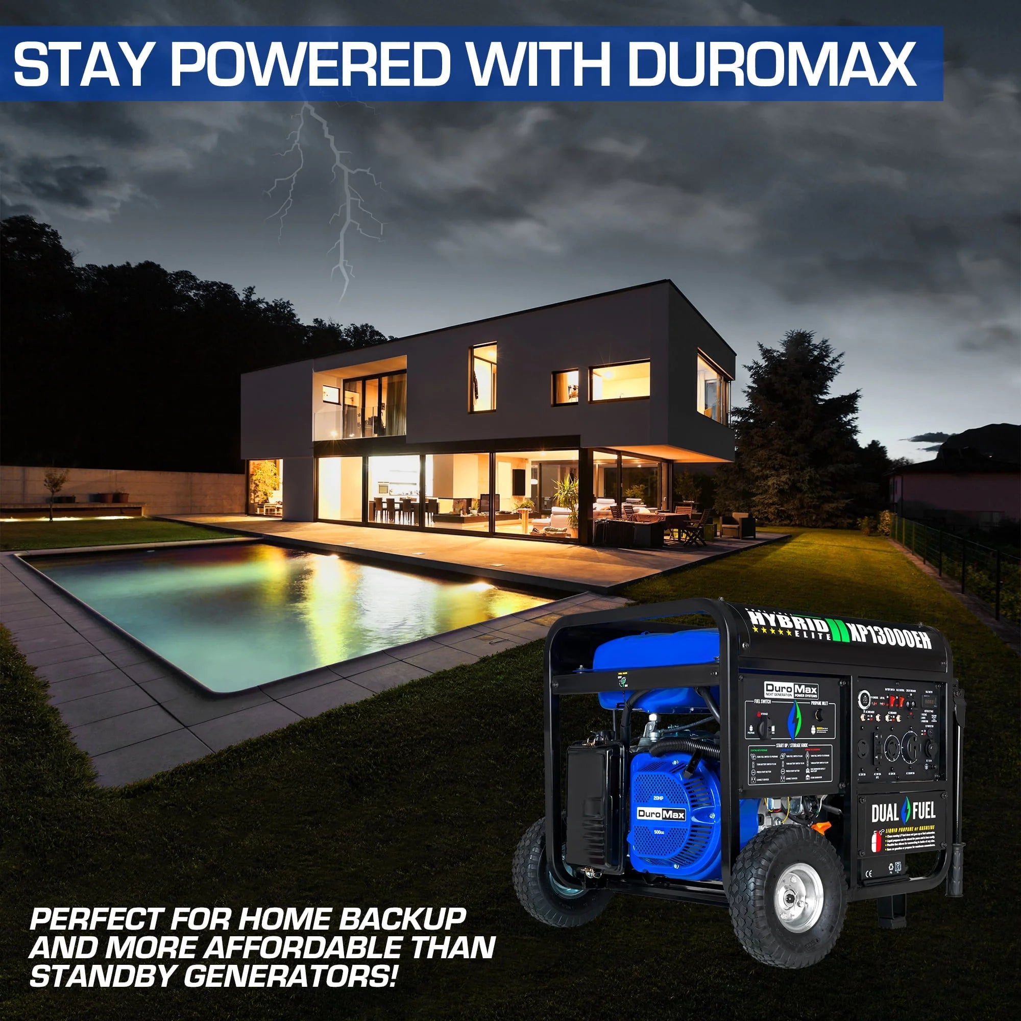 DuroMax XP13000EH 13000-Watt 500cc Portable Hybrid Generator M66675