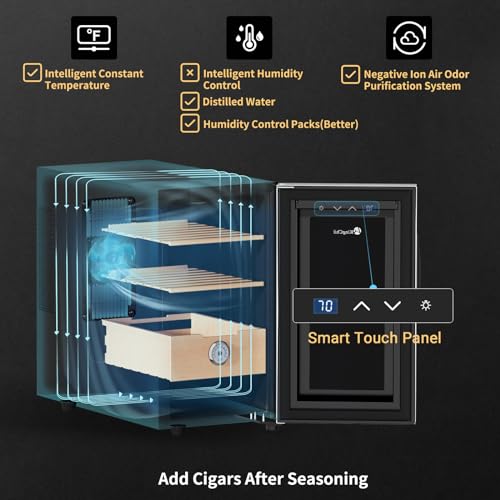 KingChii 16L Electric Cigar Humidor Cabinet with Temperature Control and Spanish Cedar Shelves H300