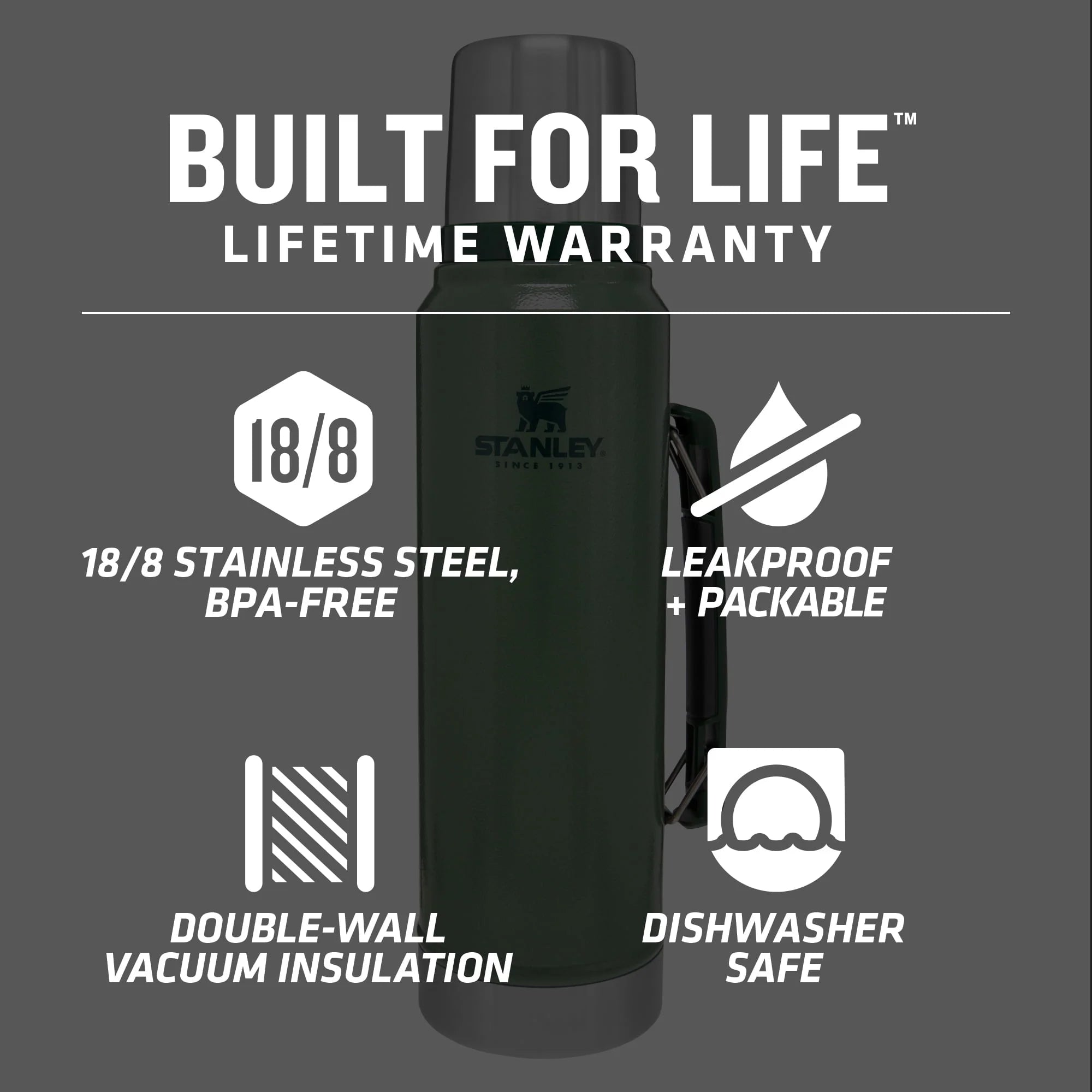 Stanley Classic Stainless Steel Vacuum Insulated Thermos Bottle 1.1 qt M736