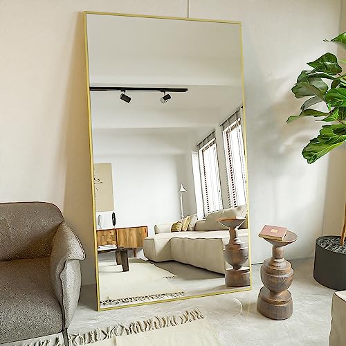 Koonmi Large Full Length Mirror with Stand, Aluminum Alloy Frame, Black G7504