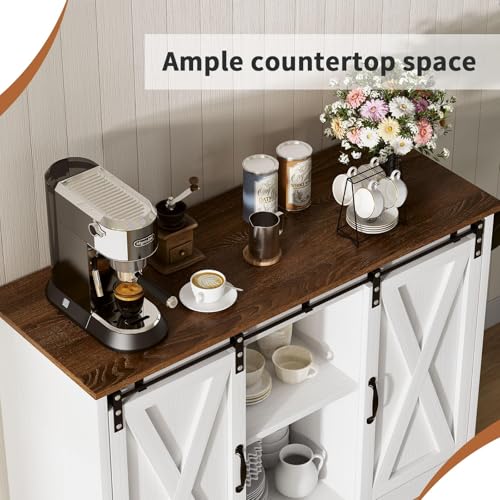 4 EVER WINNER Coffee Bar Cabinet with Sliding Barn Doors, 42" Sideboard Buffet, Espresso O37010